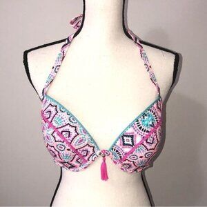 Shade & Shore Swim Bikini Top Size 36D Pink Print Tassel